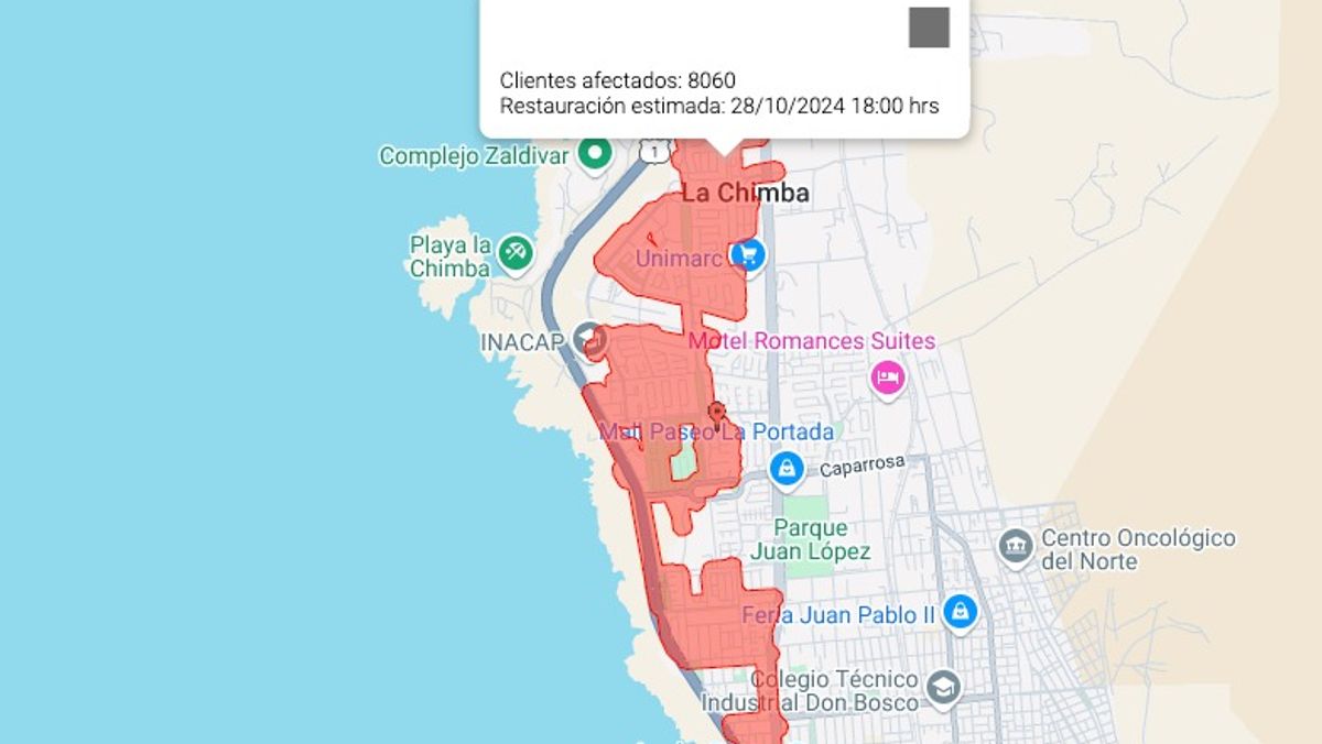 Interrupción eléctrica afecta a 8.060 clientes en Antofagasta Interrupción eléctrica afecta a 8.060 clientes en Antofagasta
