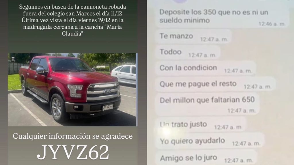 Extorsión camioneta robada