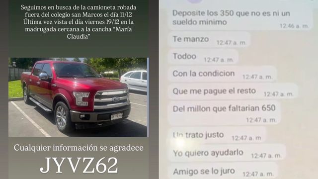 Extorsión camioneta robada