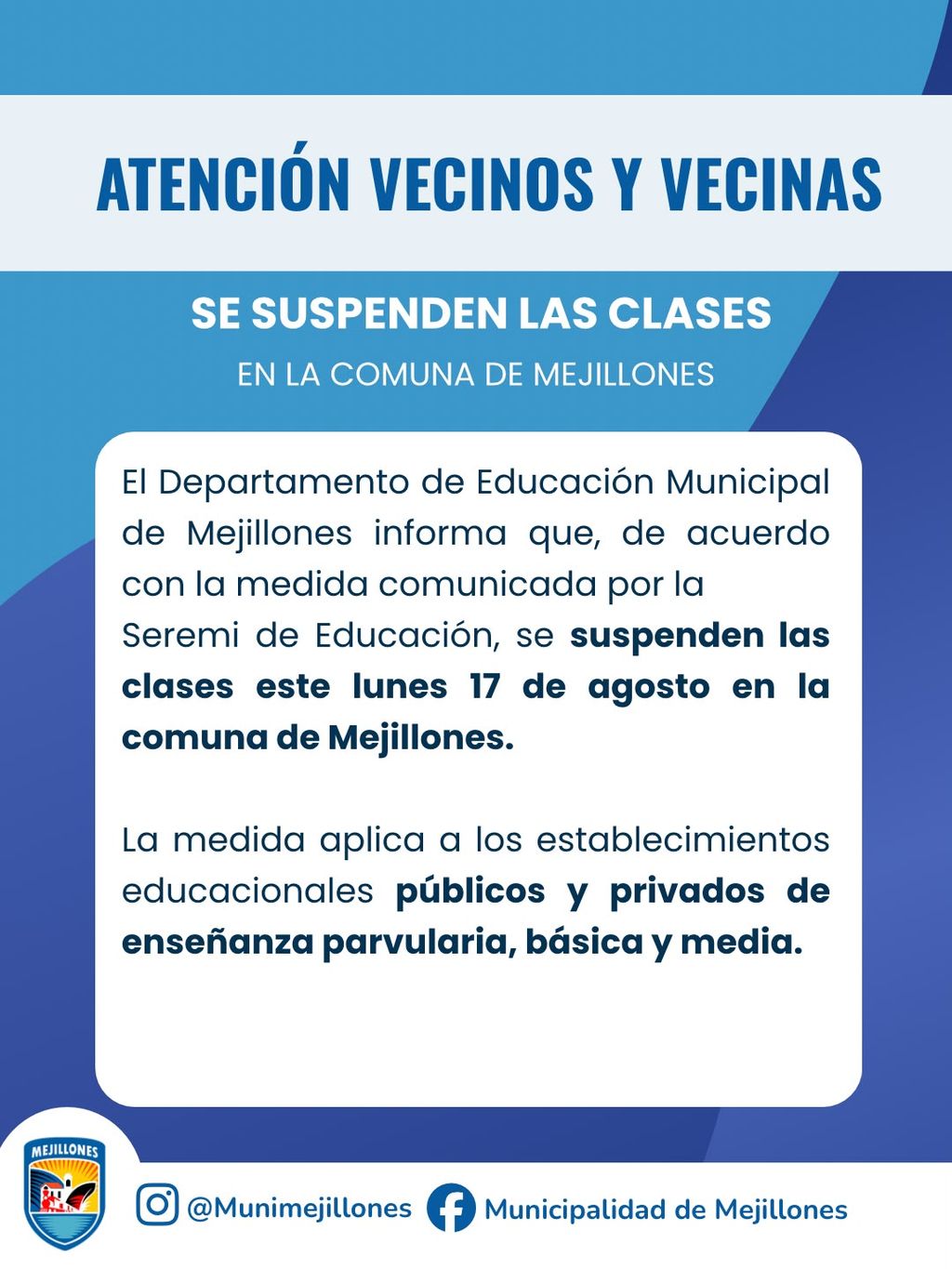 cancelan clases en mejillones