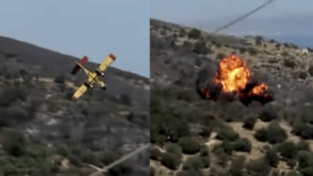 Avión se estrelló en incendio forestal, Grecia