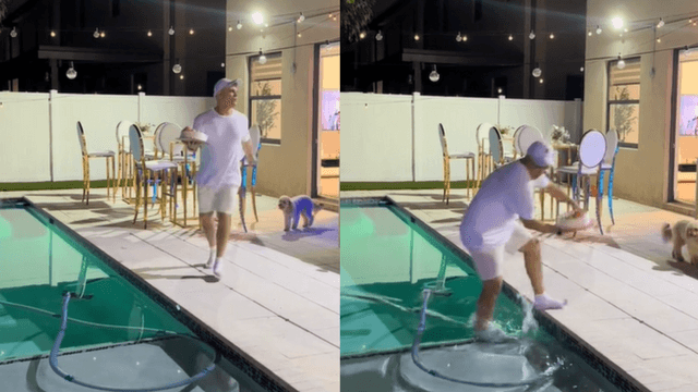 Hombre cae a la piscina Hombre cae a la piscina