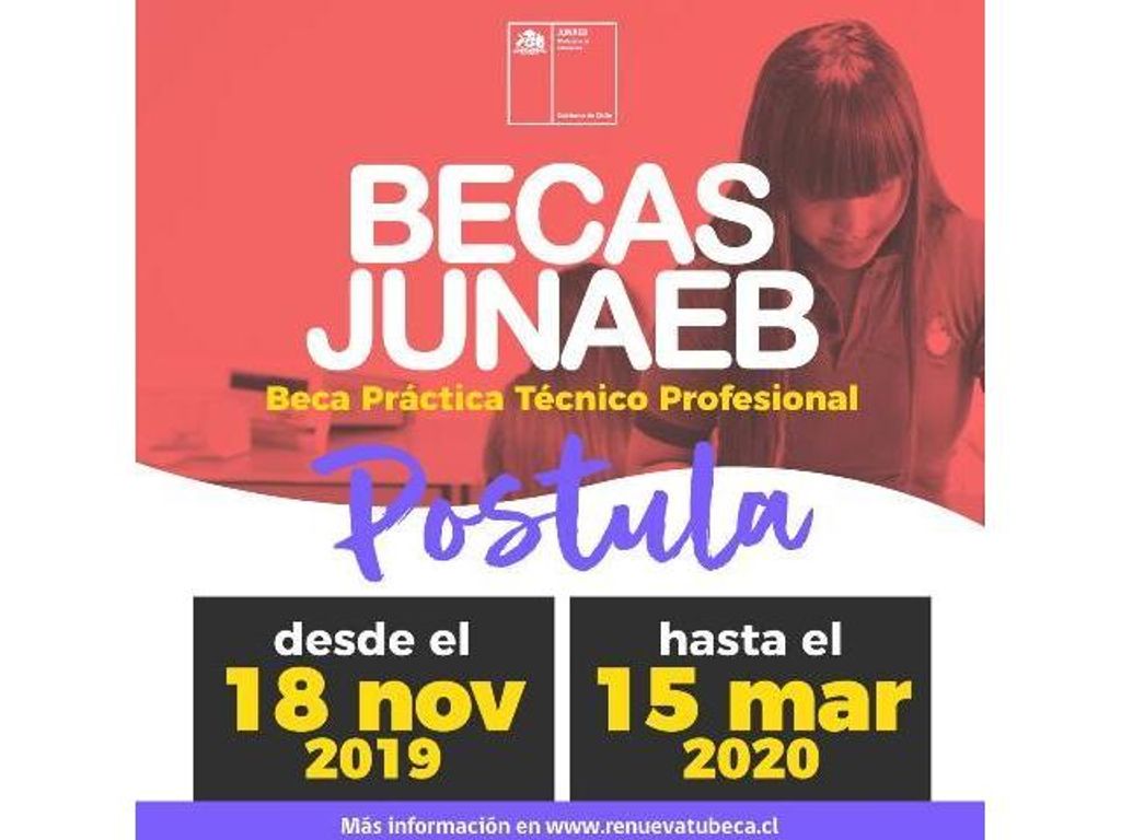 JUNAEB ABRE POSTULACIÓN A BECA PARA ESTUDIANTES DE TÉCNICO PROFESIONAL QUE REALICEN SU PROCESO DE PRÁCTICA JUNAEB ABRE POSTULACIÓN A BECA PARA ESTUDIANTES DE TÉCNICO PROFESIONAL QUE REALICEN SU PROCESO DE PRÁCTICA