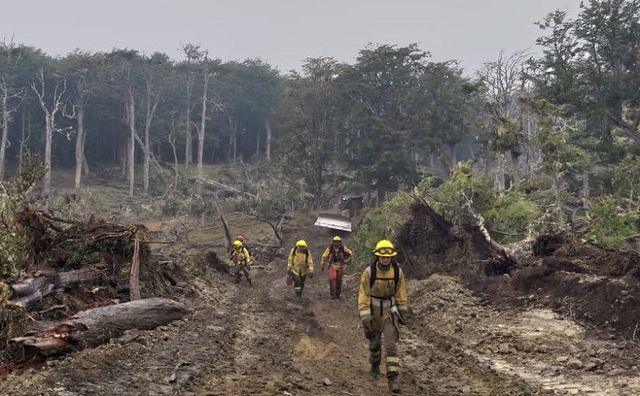 brigadistas en contención de incendio